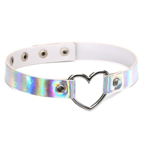 Holographic Heart Choker - Silver