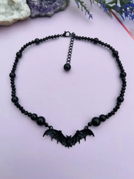 Bat obsidian protection necklace handcrafted