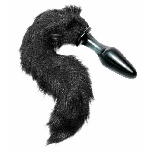 Midnight Fox Glass Plug With Tail - Black