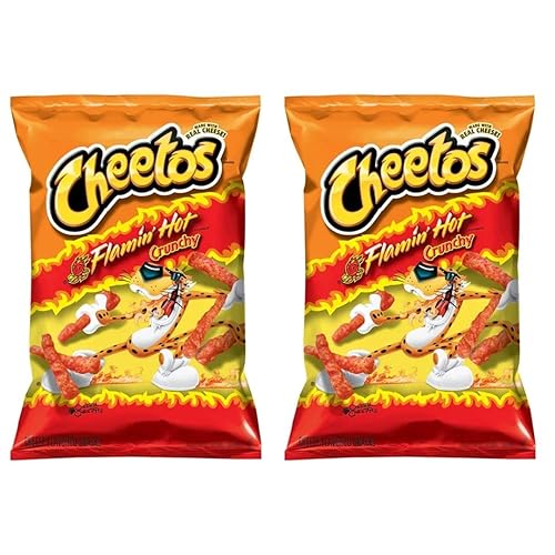 American Cheetos Flamin Hot Crunchy 8oz - 226g - (Pack of 2) - Original American - Party Snack - Extreme Hot Challenge - BIG PACK - BY BLISSIFY