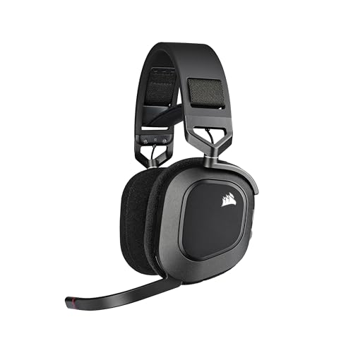 Corsair HS80 RGB Wireless Premium Gaming Headset with Dolby Atmos Audio (Low-Latency, Omni-Directional Microphone, 60ft Range, Up to 20 Hours Battery Life, PS5/PS4 Wireless Compatibility) Black - Wireless - Black