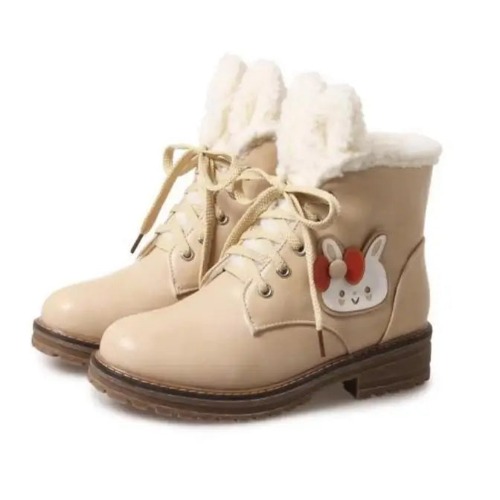 Kawaii Fleece Lined Baby Bun Booties for Everyday Wear - Beige / 9