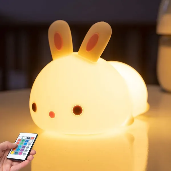 One Fire Cute Night Light for Kids Room, Bunny Timer Kids Night Light Baby Toddler Nursery Animal Silicone Squishy Battery Remote Kawaii Night Lamp, Cute Room Decor Kawaii Gifts for Teen Girls Women