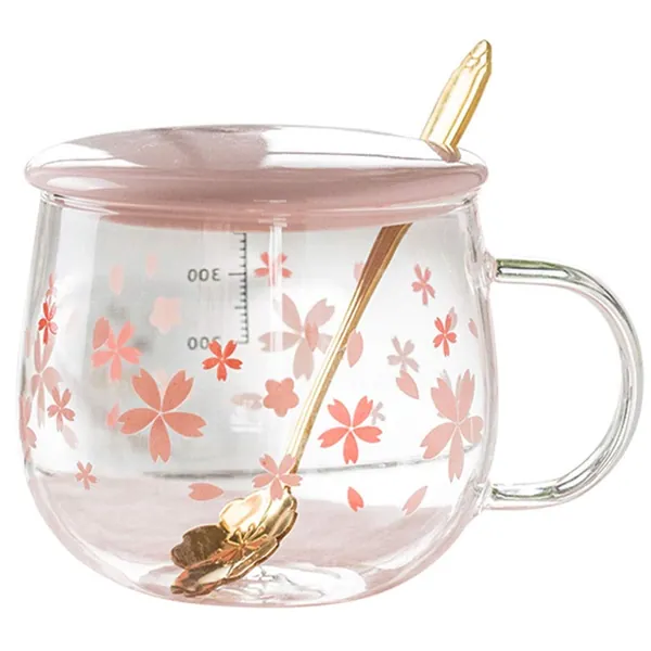 Tumblers Sakura Glass, Creative Belt Mug, Cute Heat-resistant Cup, Transparent Cup, Borosilicate Glass Coffee Cup,Gift ( Color : Pink B , Size : 400ML )