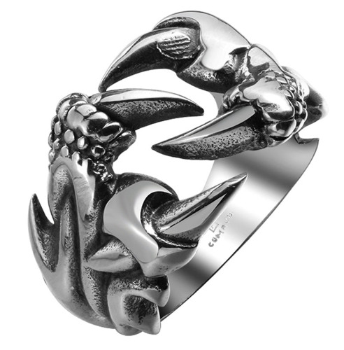 Mens Stainless Steel Biker Style Dragon Claw Ring - 10 / Black Plated