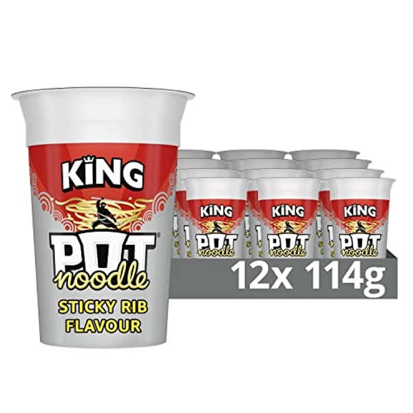 Pot Noodle Sticky Rib King Pot Pack Of 12 Instant Vegan* Snack Quick To Make Noodles 114 G - 114g