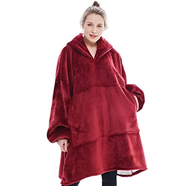 YOULIKE Oversized Sherpa Hoodie, Wearable Hoodie Sweatshirt Blanket, Super Soft Warm Comfortable Blanket Hoodie, One Size Fits All, Men, Women, Girls, Boys, Friends - Red