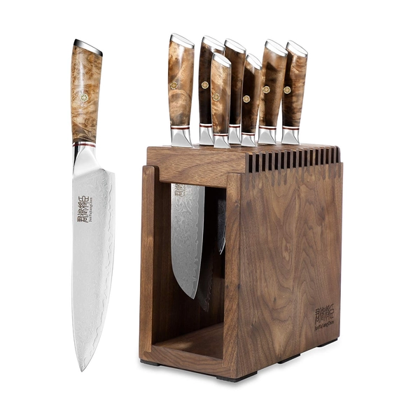 Kitchen Knives Sets Professional,in Home&Kitchen 8-Piece Knife Set with Block Professional, White Shadow Wooden Handle, Damascus Knife Set Japanese High-end VG10 Hardness 62 HRC,Chef Knife Set