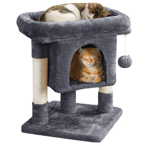 Yaheetech 23.5in Cat Tree Tower, Cat Condo with Sisal-Covered Scratching Posts, Cat House Activity Center Furniture for Kittens, Cats and Pets - Dark Gray - Dark Gray