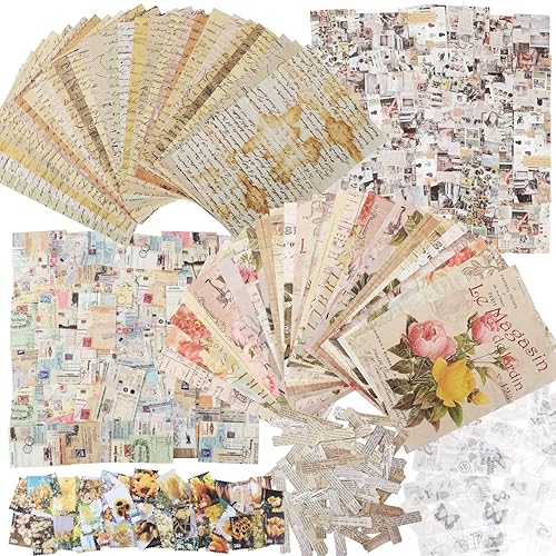 300PCS Vintage Scrapbooking Supplies Scrapbook Paper Journaling Kit Aesthetic Decorative Craft DIY Stickers Kits for Bullet Journaling, Junk Journal, Retro Crafts(Vintage) - Vintage- 300PCS Mix