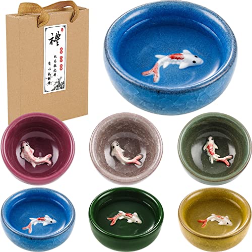 Skyley 6 Pieces Korean Soju Shot Glasses Sets Koi Fish Tea Set Porcelain Koi Fish Tea Cups Korean Ceramic Cups Tea Accessories Drinkware, Handcrafted Ceramic 6 Fish in the Glasses