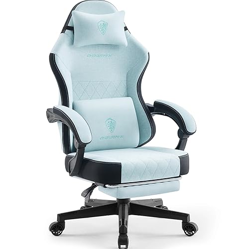 Dowinx Gaming Chair Fabric with Pocket Spring Cushion, High Back Ergonomic Computer Chair with Footrest for Adults, Massage Lumbar Support Swivel Game Chair for Office Gaming 300LBS, Aqua - Aqua