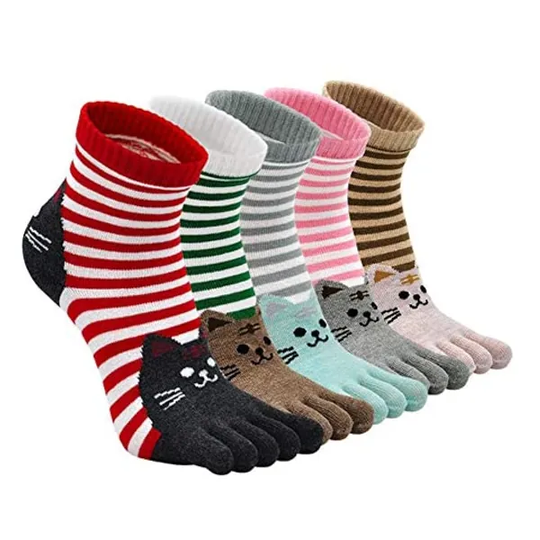 
                            Toe Socks for Women Five Finger Socks Cotton Ankle Sock with Toes Novelty Sports Socks 4/5 Pairs
                        