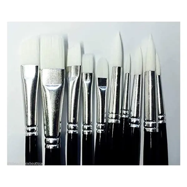 
                            10 X FACE Painting Brushes - Round and Flat TIP Art Paint Brush Glitter Quality
                        