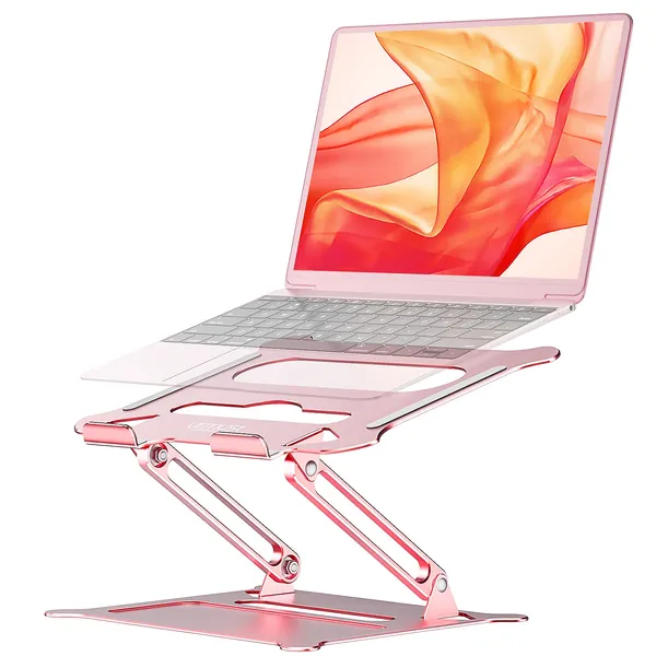 Laptop Notebook Stand Holder, Ergonomic Adjustable Ultrabook Stand Riser Portable with Mouse Pad Compatible with MacBook Air Pro, Dell, HP, Lenovo Light Weight Aluminum Up to 15.6"(Rose Gold) - Rose Gold