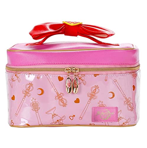 NocksyDecal Sailor Moon Makeup Bag Pink, Cute Portable Travel Organizer for Cosmetics, Leather Waterproof Storage Bag Gifts for Women Girls
