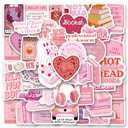 SEMYEIYO 64 PCS Pink Bookish Stickers,Book Stickers for Kindle,Booktok Reading Stickers,Aesthetic Kindle Stickers,Bookish Gifts for Woman,Girl,Book Lover,Gifts for Adult