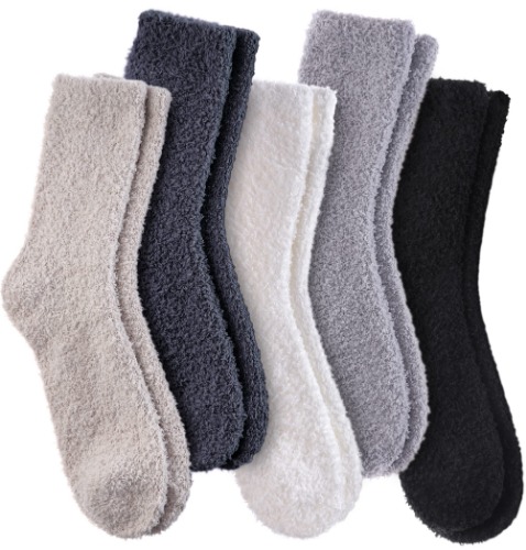 Dosoni Womens Fuzzy Slipper Socks Super Soft Fluffy Comfort Warm Microfiber Home Sleeping Winter Socks 5 Pack - 5 Pack Soild Color A1