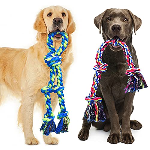 Feeko Dog Rope Toys, 2 Pack Heavy Duty Dog Rope Toy for Large Breed, Indestructible Dog Chew Toys, Tug of War Dog Toy, 100% Cotton Teeth Cleaning - 2pcs green red