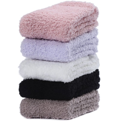 Fuzzy Socks for Women, Soft Cozy Fluffy Plush Stocking Super Warm Thick Winter Sleep Socks Microfiber Slipper Cabin Fleece Socks 5 Pairs for Home Indoor - Dsh-fuzzy Socks-j