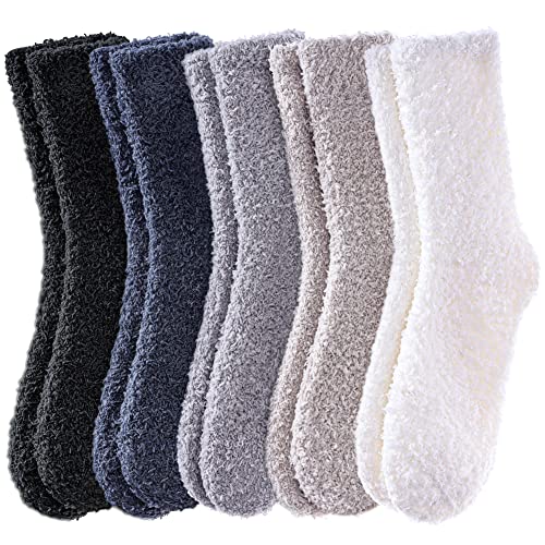Womens Fuzzy Slipper Socks Animal Soft Warm Cute Microfiber Cozy Fluffy Winter Christmas Socks - 5 Pairs Solid Color a