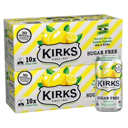 Kirks Lemon Squash Sugar Free Soft Drink Multipack Cans 20 x 375 mL