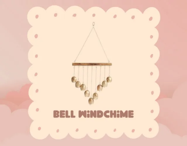 Gold Metal Bell and Wood Wind Chime