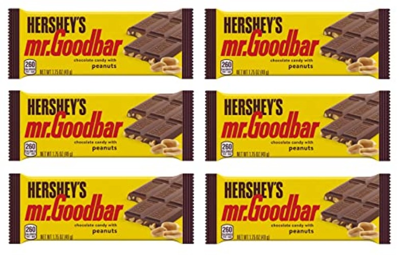 HERSHEY'S Chocolate Bars - Milk Chocolate - Cookies 'n' Crème - Mr. Goodbar - Milk Chocolate with Whole Almonds - White Chocolate with Whole Almonds - Special Dark - Gold - Milk Chocolate, Peanuts & Reese's Pieces (Mr. Goodbar - 1.75 Ounce, 6 Count) - Mr. Goodbar - 1.75 Ounce - 1 Count (Pack of 6)