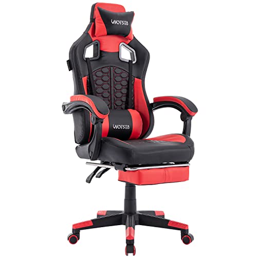 WOTSTA Gaming Chair with Footrest,High Back Gamer Chair with Massage Reclining Computer Chair Big and Tall Racing Gaming Chair Ergonomic Game Chair for Adults PVC Leather (Red) - Black/red