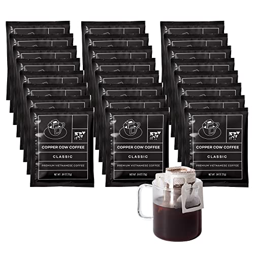 Copper Cow Coffee Premium Vietnamese Coffee: Single-Serve Black Coffees (includes: 24 black coffees) - Black Coffee - 0.04 Ounce (Pack of 24)