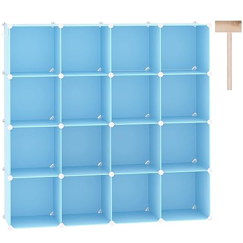 C&AHOME Cube Storage Organizer, 16-Cube Shelves Units, Plastic Storage Cubes, DIY Closet Organizer, Modular Closet Storage Shelves Ideal for Home, Bedroom, 48.4" L × 12.4" W × 48.4" H Blue UPCS16L - Blue