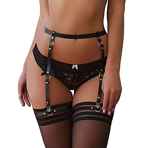 Womens PU Leather Waist Leg Caged Body Harness Punk Gothic Garter Belt Adjustable - 006style
