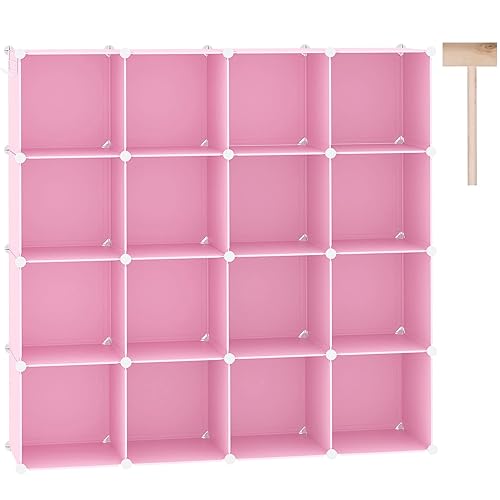 C&AHOME Cube Storage Organizer, 16-Cube Shelves Units, Plastic Storage Cubes, DIY Closet Organizer, Modular Closet Storage Shelves Ideal for Home, Bedroom, 48.4" L × 12.4" W × 48.4" H Pink UPCS16P - Pink