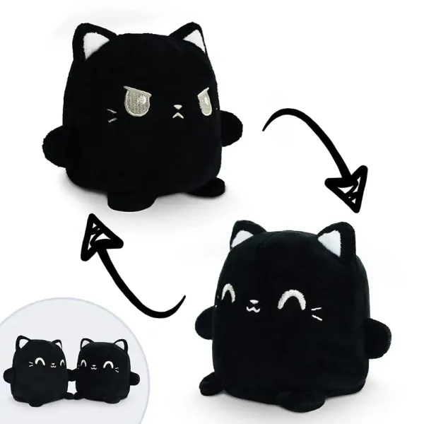 TeeTurtle | Plushmates | Cat | Black | Happy + Angry | The Reversible Plush That Hold Hands! - Black Cat