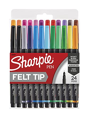 Sharpie Felt Tip Pens, Fine Point (0.4Mm) Felt Tip Markers, Journaling Pens, Art Markers, Drawing Markers, Assorted Colors, 24 Count - 24 Count - Pens