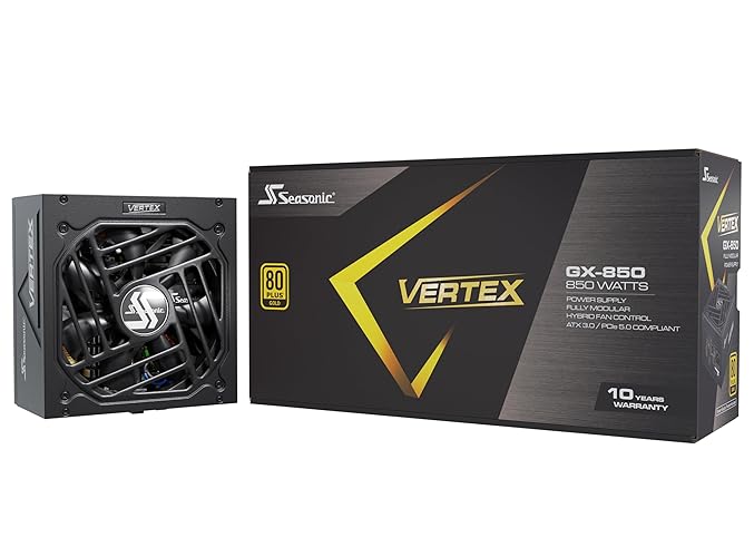 Seasonic Vertex GX-850-850W - 80+ Gold - ATX 3.0 & PCIe 5.0 Ready - Full-Modular - ATX Form Factor - Low Noise - 12 Year Warranty - Nvidia RTX 30/40 Super & AMD GPU Compatible - Vertex - 850W ATX 3.0 Gold