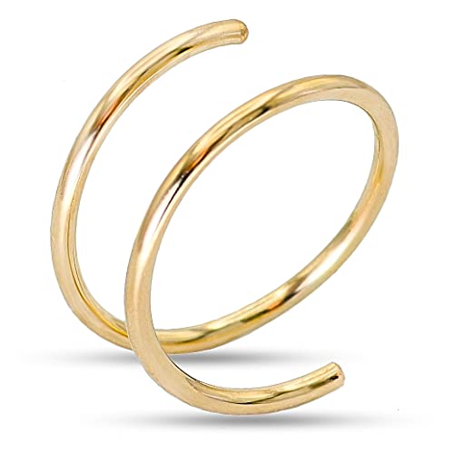 6mm Small Double Nose Rings Hoops for Women Men, 20g, Right Side, 14k Gold Filled Hypoallergenic Tiny Spiral Nose Ring for Single Piercing, Thin Nose Piercing Hoop, 6 mm 20 Gauge - Yellow Gold Filled -20g - Right Side-6mm