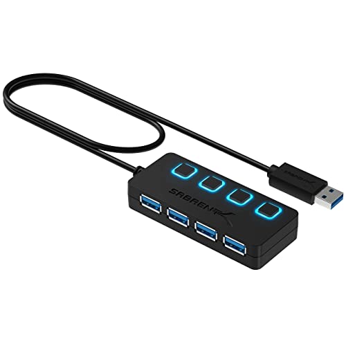 Sabrent 4-Port USB Hub, USB 3.0 Fast Data Hub with Individual LED Power Switches, 2 Ft Cable, Slim & Portable, for Mac & PC (HB-UM43) - USB 3.0 Hub
