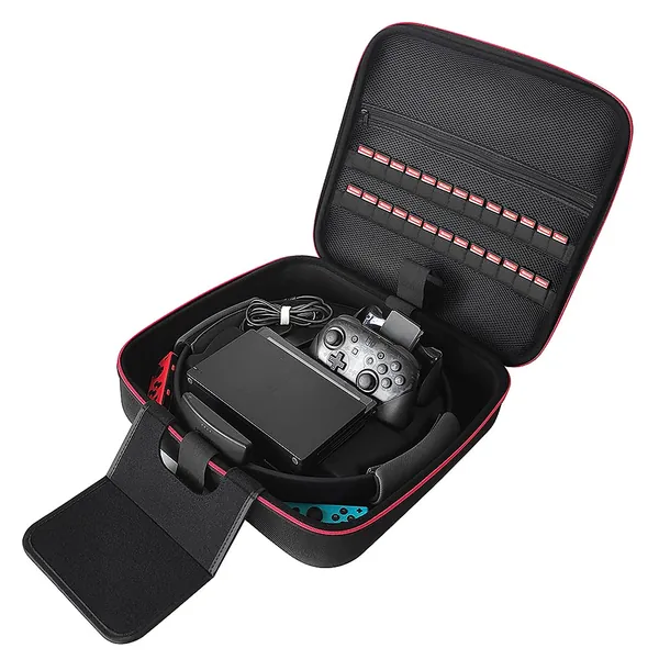 Ravol Draagtas voor Nintendo Switch, draagbare opbergtas voor Nintendo Switch Organisatie, Switch Ring-Con Past Organisatie Hard Shell Case Organisatie - Blauw/Rood