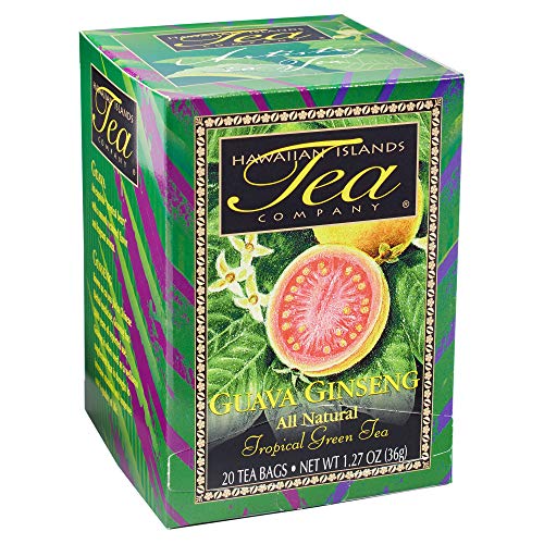 Hawaiian Islands Tea Company Guava Ginseng Green Tea, All Natural - 20 Teabags (1 Box) - Guava Ginseng - 20 Count (Pack of 1)