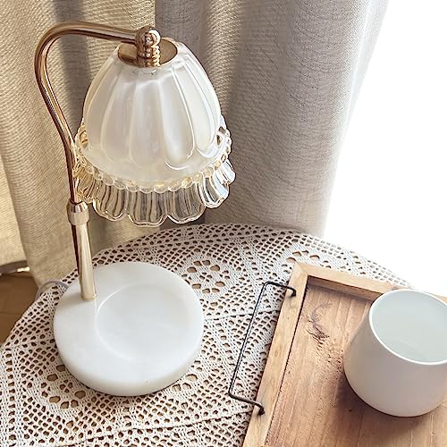 Cyanoe Candle Warmer Lamp with Timer, Electric Candle Lamp Warmer for Bedroom Home Decor, Dimmable Wax Melt Warmer Gifts for her/Mom with Marble Base and Adjustable Heights, Romantic Vintage Style - Champagne Rose & Marble Base