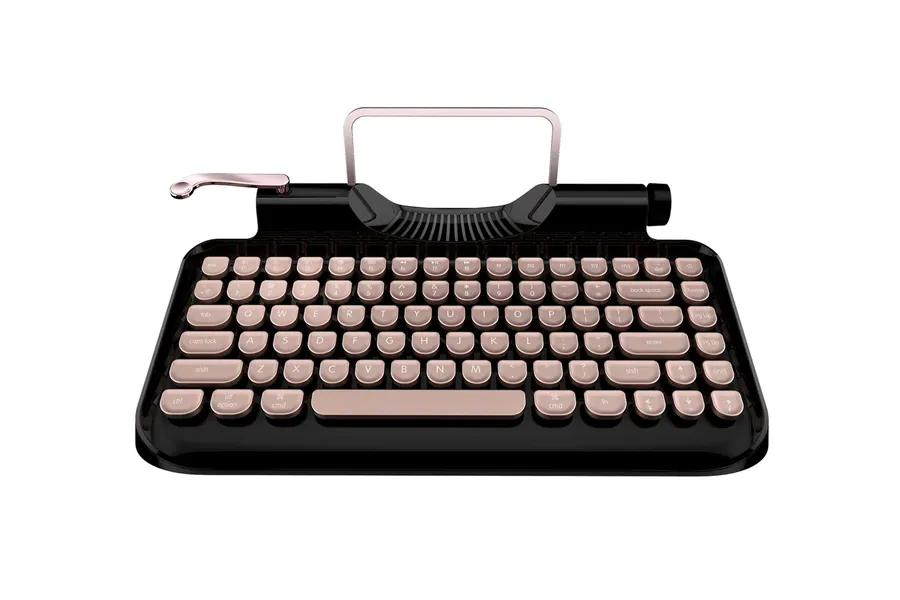 Rymek Typewriter Style Mechanical Wired & Wireless Keyboard with Tablet Stand, Bluetooth Connection (Gold)