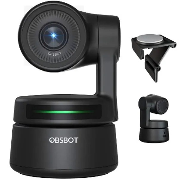OBSBOT Tiny AI-Powered PTZ Webcam Ai Camera 2-Axis Gimbal Full HD 1080p AI Tracking Zoom Power Gesture Selfie Video Camera for Online Class Meeting Live and Streaming - Black