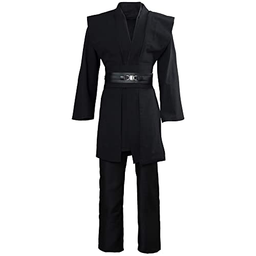 Bichingda Mens Tunic Costume Knight Hooded Robe Tunic Uniform Cosplay Full Set Halloween Costume - Black - XL