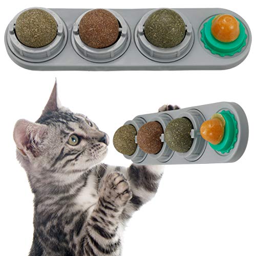 Chutoral Catnip Balls Toy Rotatable Licking Treats Toys for Cats Cat Nip Ball Cat Toys Catnip Edible Balls Catnip Edible Wall Ball for Kitten
