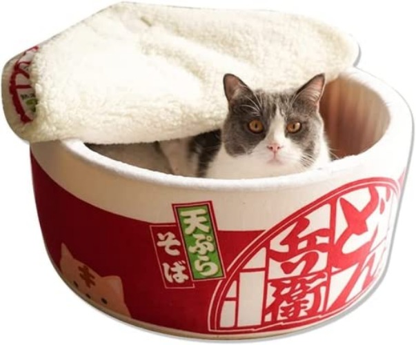 Linghe Cat Nest Instant Noodle Shape Cat House Cat Sofa Bed Cute and Comfortable Pet Cat House Detachable Multifunctional Soft Pet Bed Suitable for Small Cats and Dogs (L,Red) - L - Red