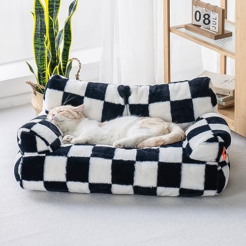Pet Bed for Medium Small Cats and Dogs, Washable Puppy Sleeping Bed Cat Couch Pet Sofa Bed, Soft Calming Cat Sofa Beds for Indoor Cats Anti-Slip Bottom (Chessboard) - Chessboard