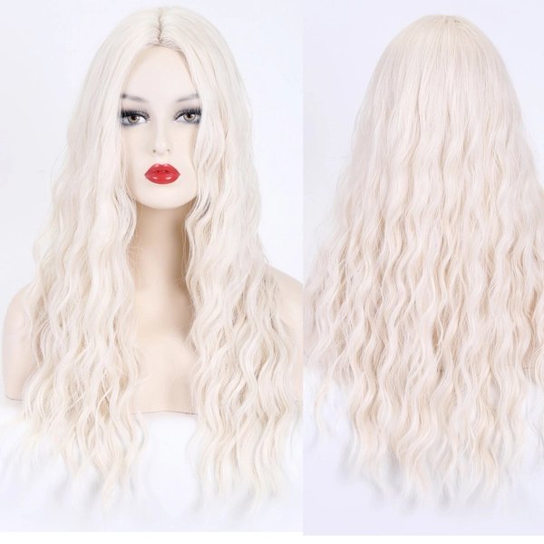 Wavy White Blonde Wig, Natural Curl Wig, Pre Styled Hair Wig For Costume Drag Everyday & Party