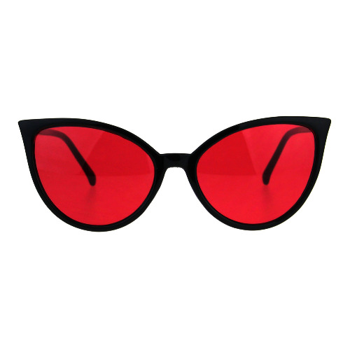 Womens Oversized Cat Eye Goth Pop Color Lens Plastic Sunglasses - Red