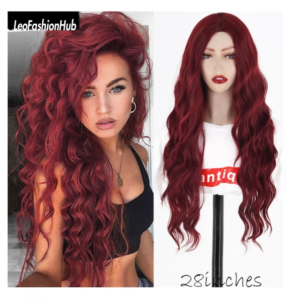 Red Long Water Wave Wig golden Black Pure Wigs Halloween Cosplay Wigs For Women Synthetic Hair Heat Resistant Temperature Fiber